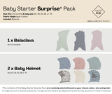 3 items: Single Layer Baby Starter Surprise Pack in XS (3-9 months) and Baby helmet Size
